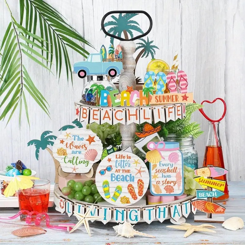 Title 4, Summer Hawaii Beach Layered Tray Decoration