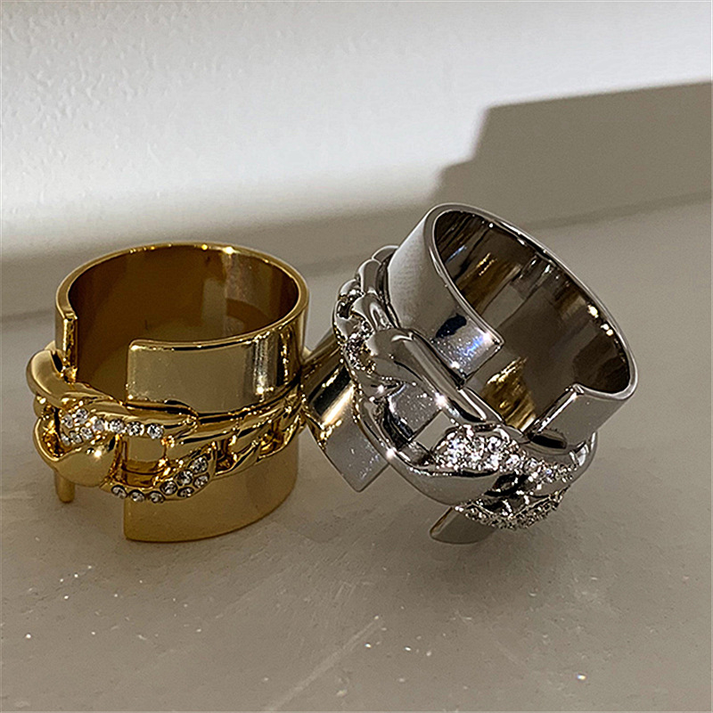 Diamond Chain Wide Metal Ring Personalized Fashion Ins Index Finger Female Tide Ring