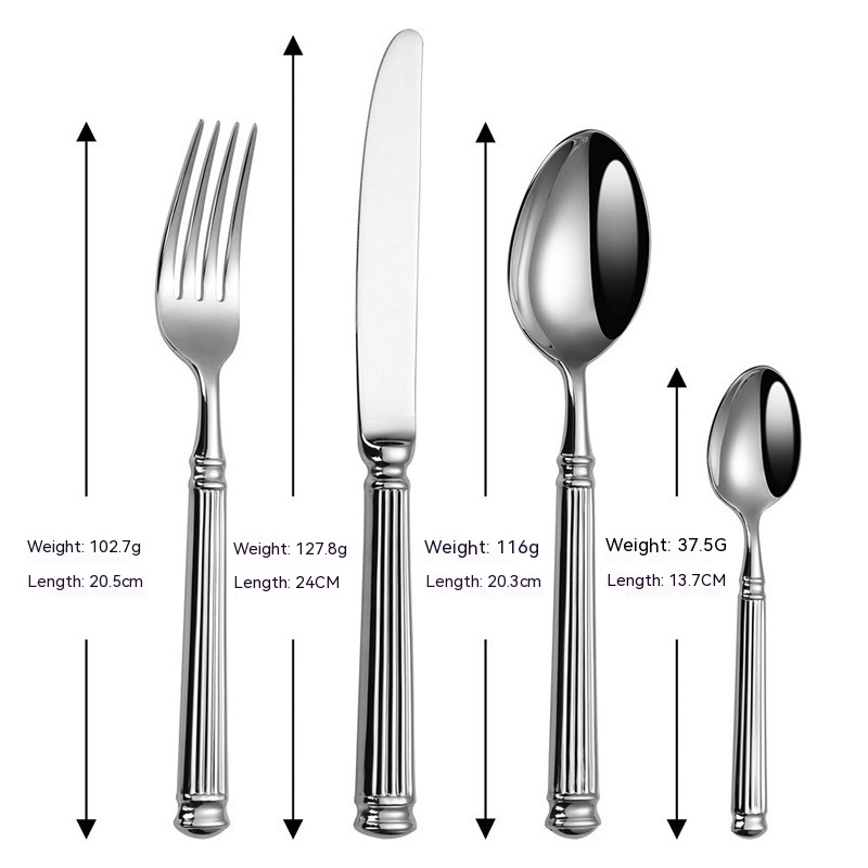 Title 1, Cuchillo, tenedor y cuchara romanos de acero in...