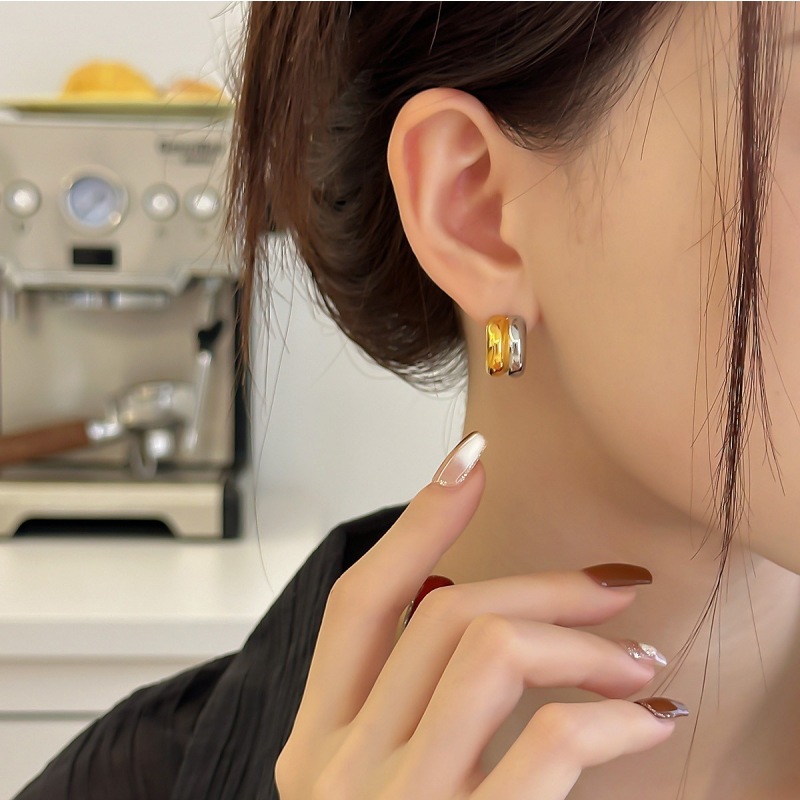 Title 4, Contrast Color Semicircle Stud Earrings Women