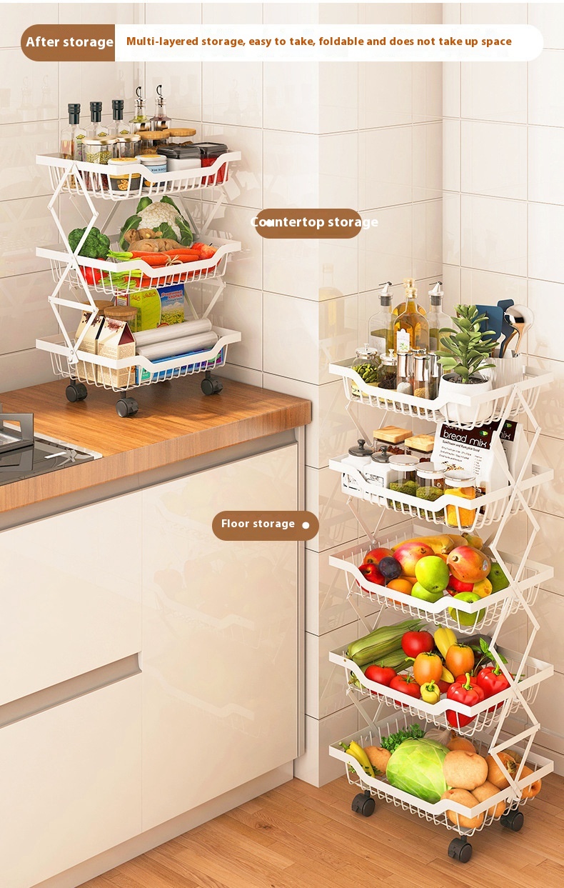 Title 2, Kitchen Storage Rack Floor Folding Multi-layer ...