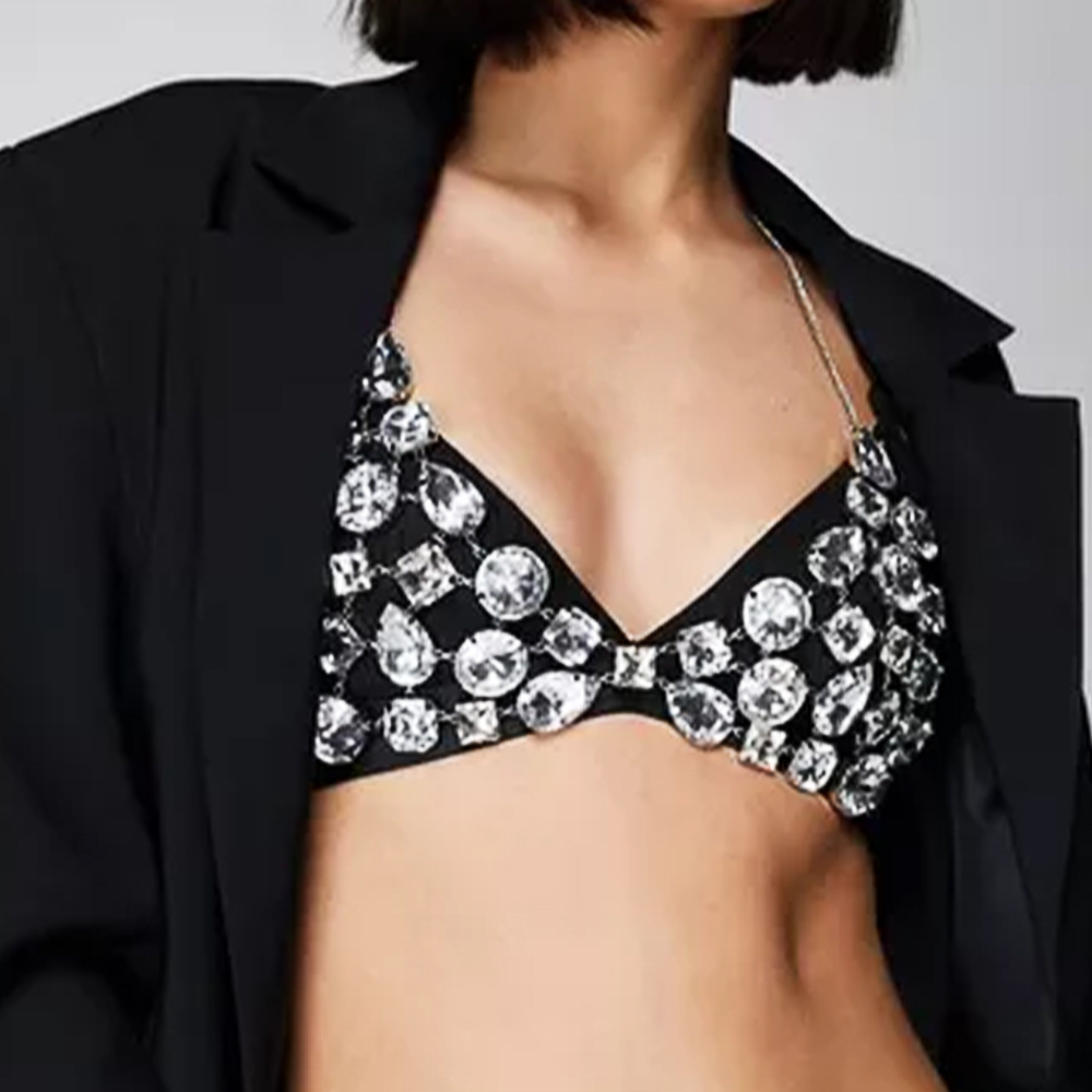 Title 5, Catena per reggiseno geometrica con strass Gioi...