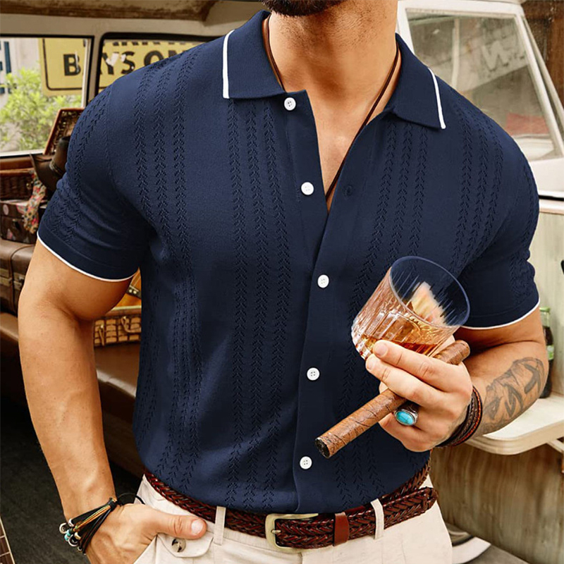 Short-sleeved Polo Shirt Summer Button Lapel Top Fashion