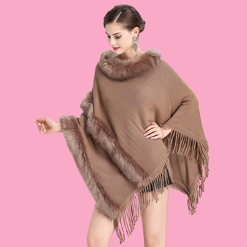 Title 2, Large Size Faux Fox Fur Mid-length Cape Shawl