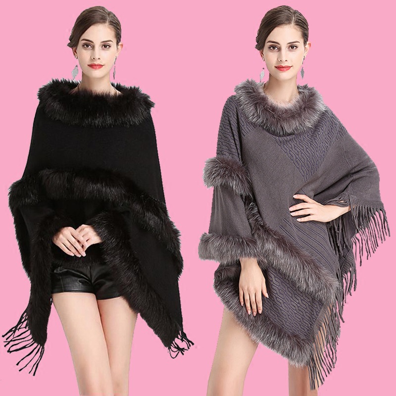 Title 4, Large Size Faux Fox Fur Mid-length Cape Shawl