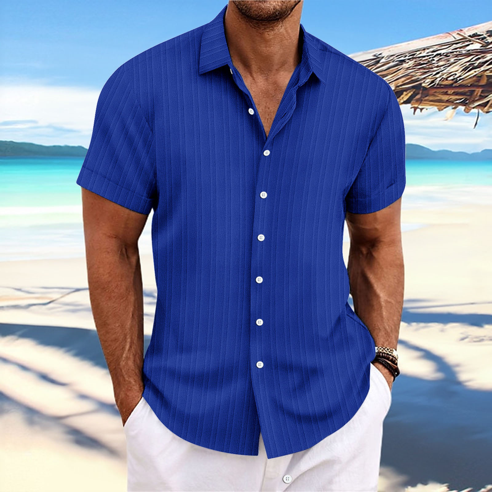 Title 2, Camicia Uomo Casual in Cotone e Lino a Righe Ja...