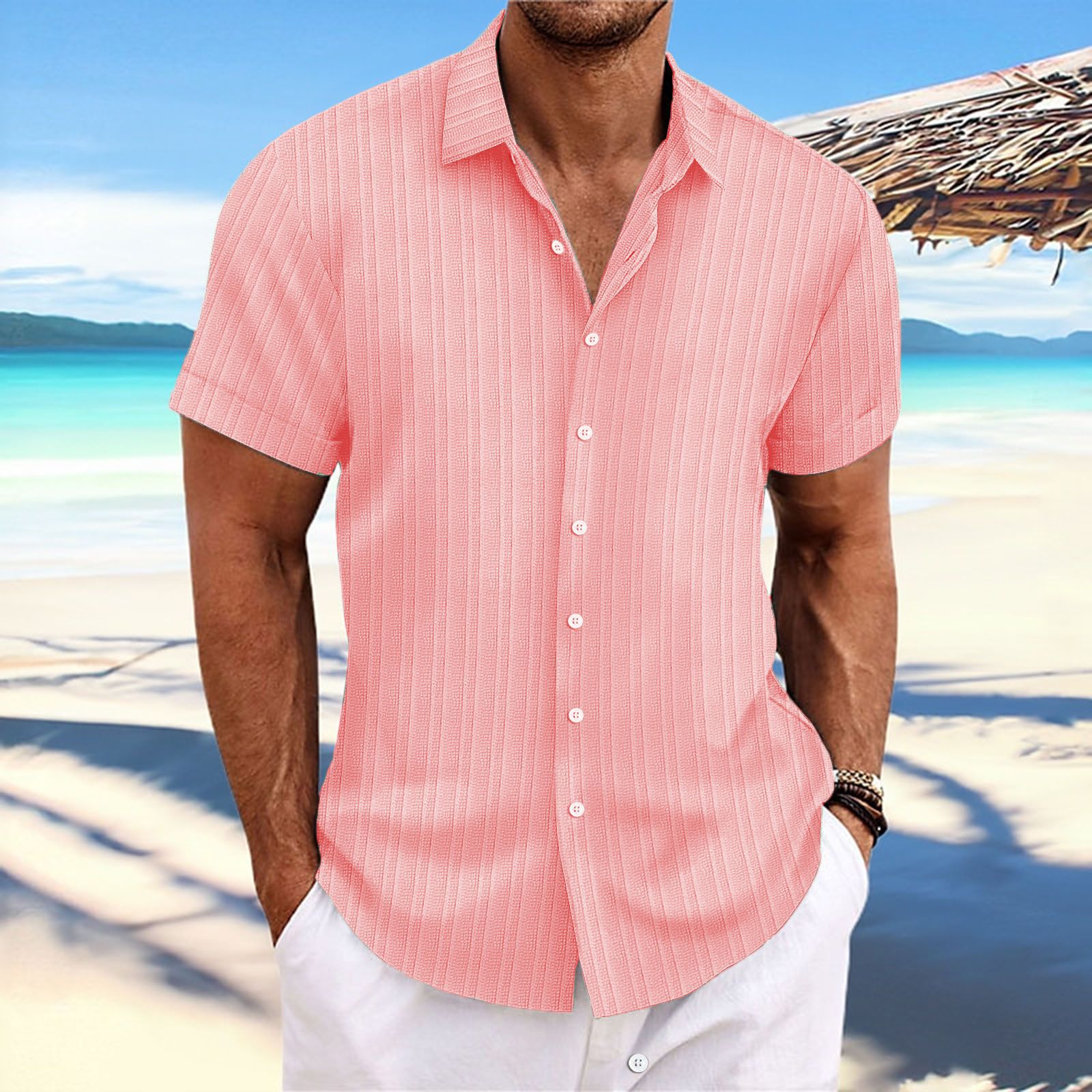 Title 3, Camicia Uomo Casual in Cotone e Lino a Righe Ja...