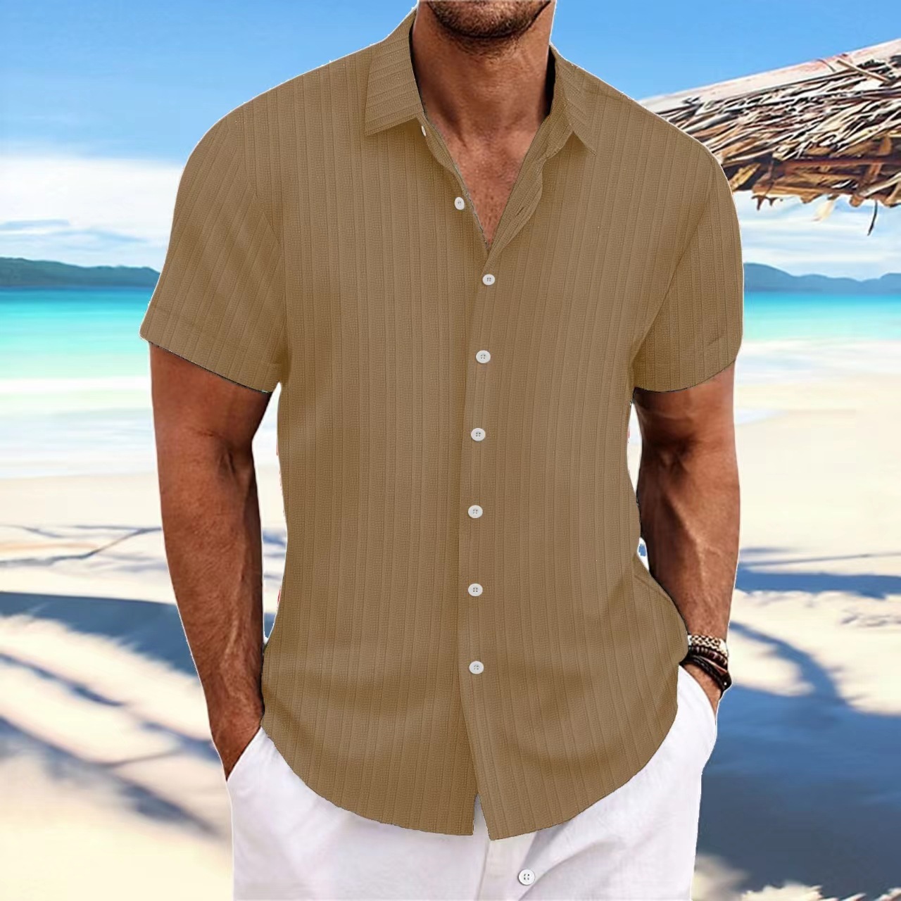 Title 4, Camicia Uomo Casual in Cotone e Lino a Righe Ja...