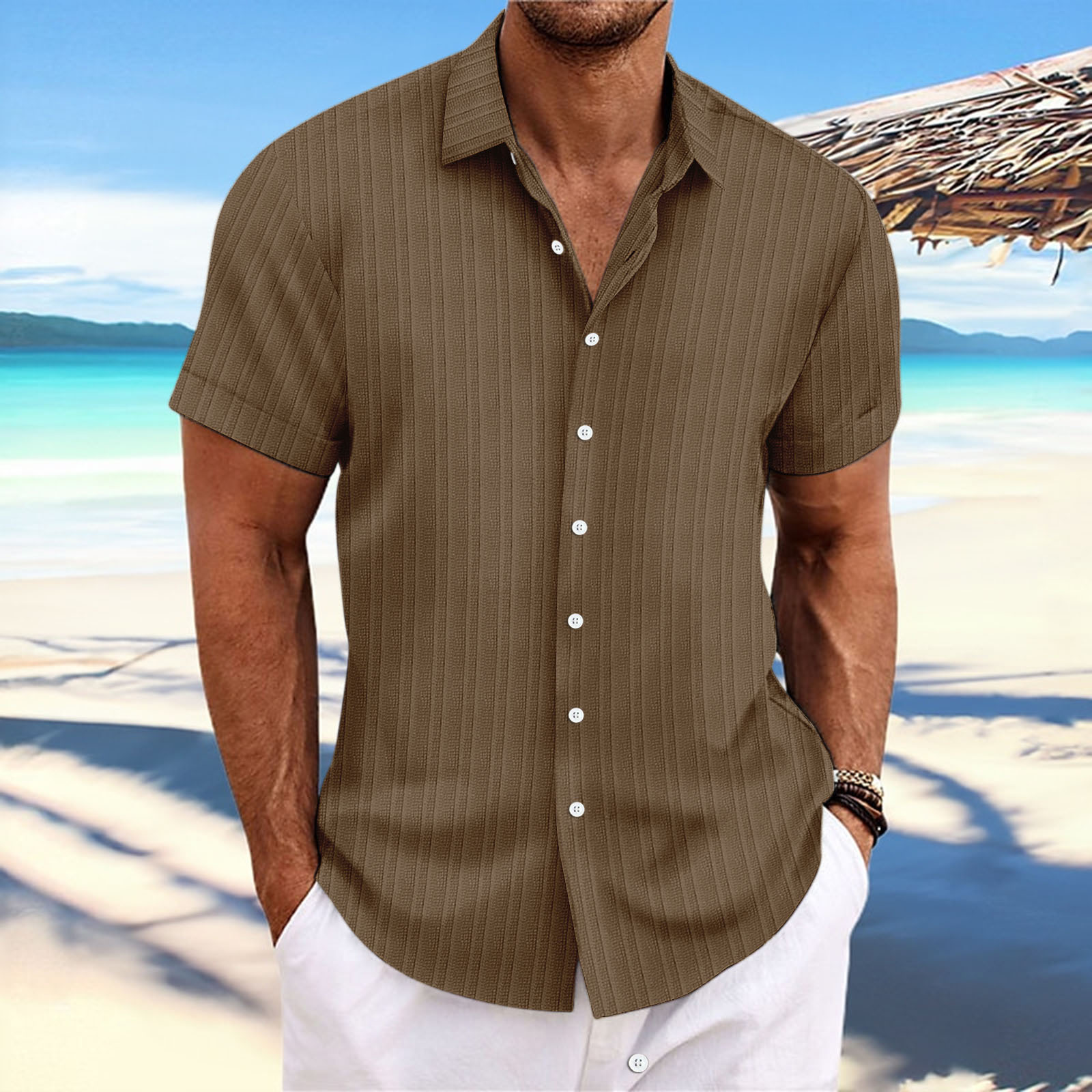 Title 6, Camicia Uomo Casual in Cotone e Lino a Righe Ja...