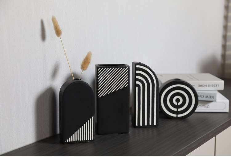 Title 1, Black And White Striped Ceramic Dried Flower Va...