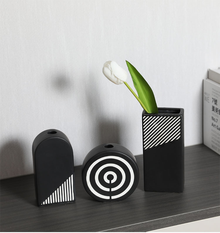 Title 8, Black And White Striped Ceramic Dried Flower Va...