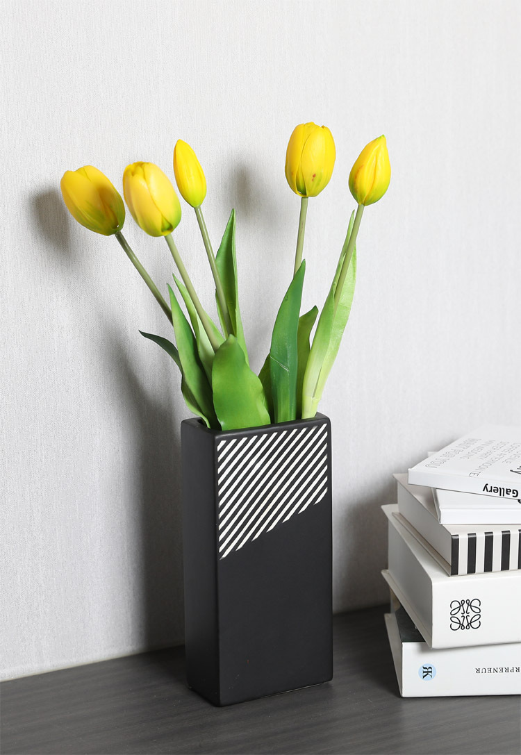 Title 10, Black And White Striped Ceramic Dried Flower Va...