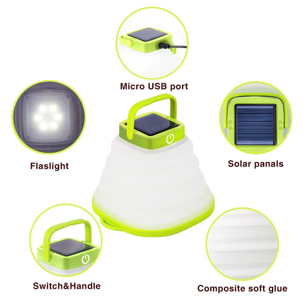 Title 2, Faltbare Campinglampe mit Solar und USB. Wasser...