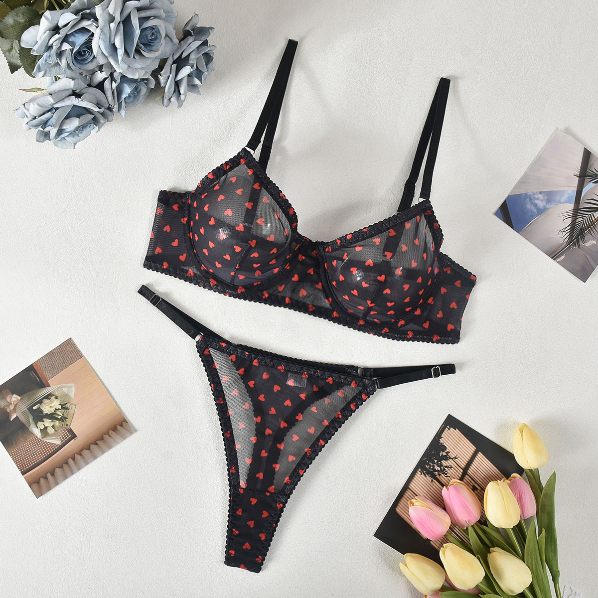 Title 9, Love Mesh Floral Print Ultra-thin See-through S...