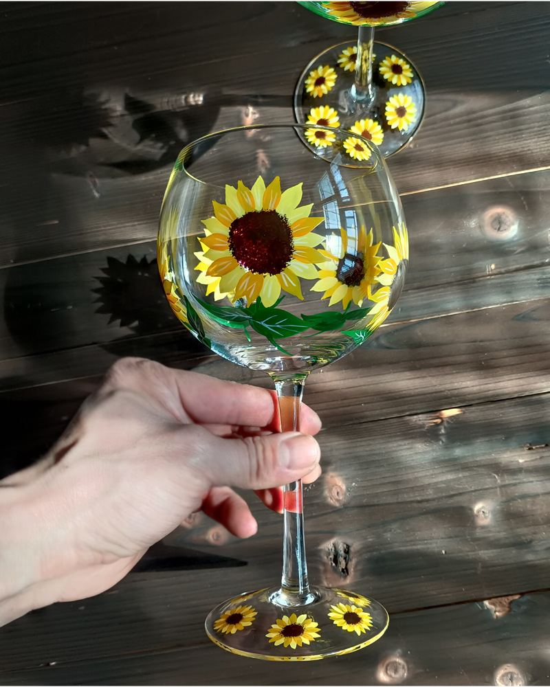 Title 3, Crystal Glass Hand-painted Flower Glass Goblet ...