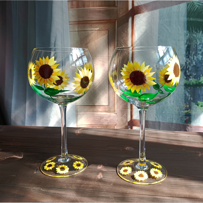 Title 7, Crystal Glass Hand-painted Flower Glass Goblet ...