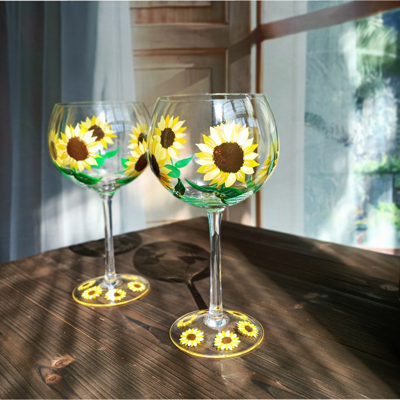 Title 8, Crystal Glass Hand-painted Flower Glass Goblet ...