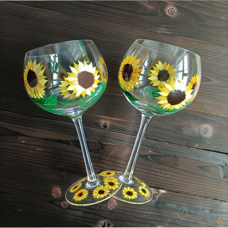 Title 9, Crystal Glass Hand-painted Flower Glass Goblet ...