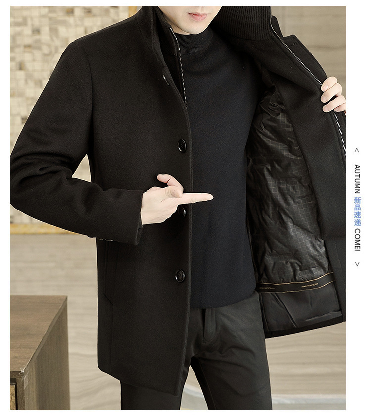 Title 5, Winter Mid-length Mens Thickened Woolen Coat f...