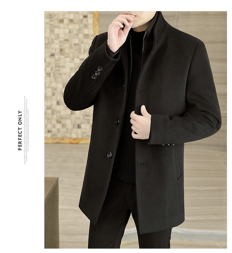 Title 6, Winter Mid-length Mens Thickened Woolen Coat f...