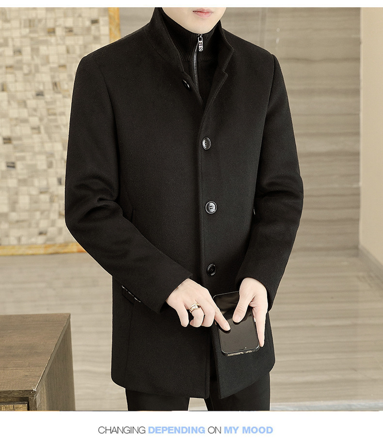 Title 9, Winter Mid-length Mens Thickened Woolen Coat f...