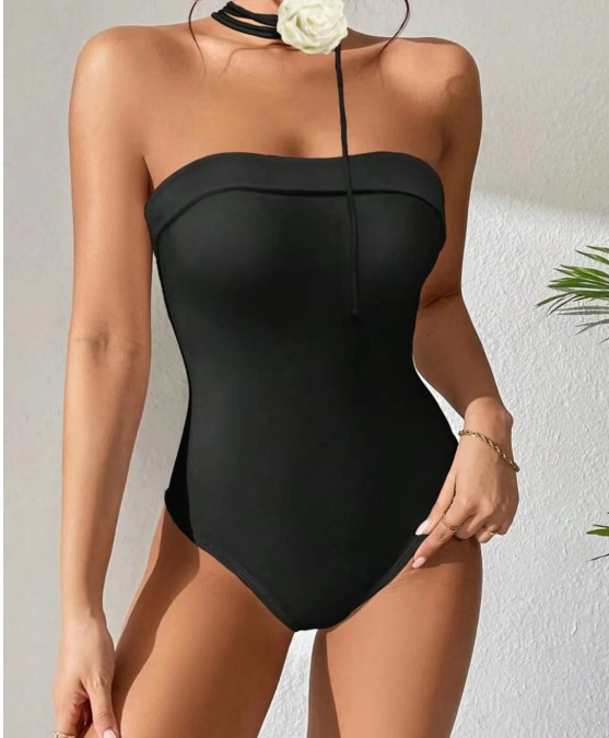 Title 7, Solid Color Sexy Tight Halter One-piece Bikini ...