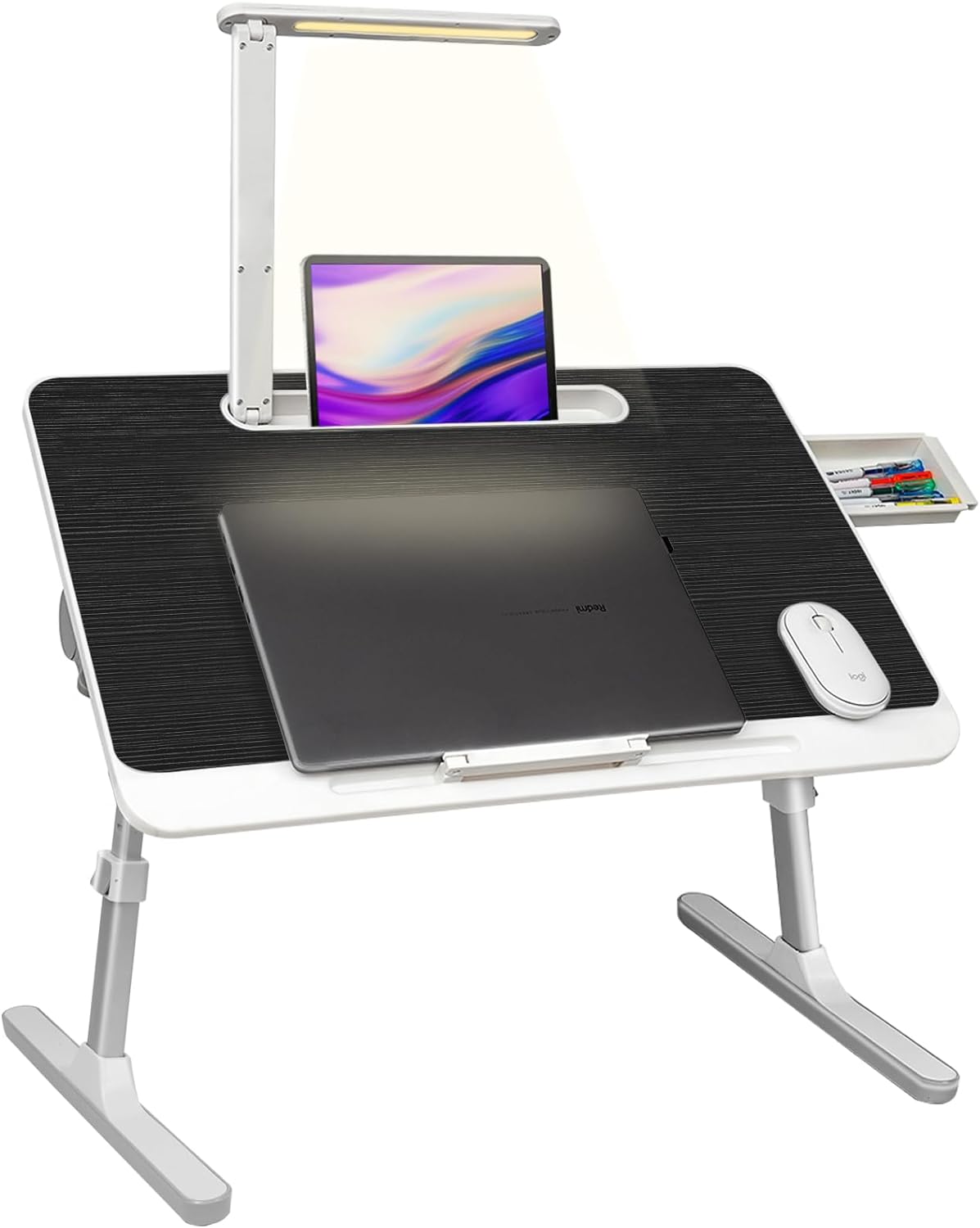 lap desk for laptop with LED light and drawer, portable bed table desk, adjustable laptop stand for bed, sofa, study, reading