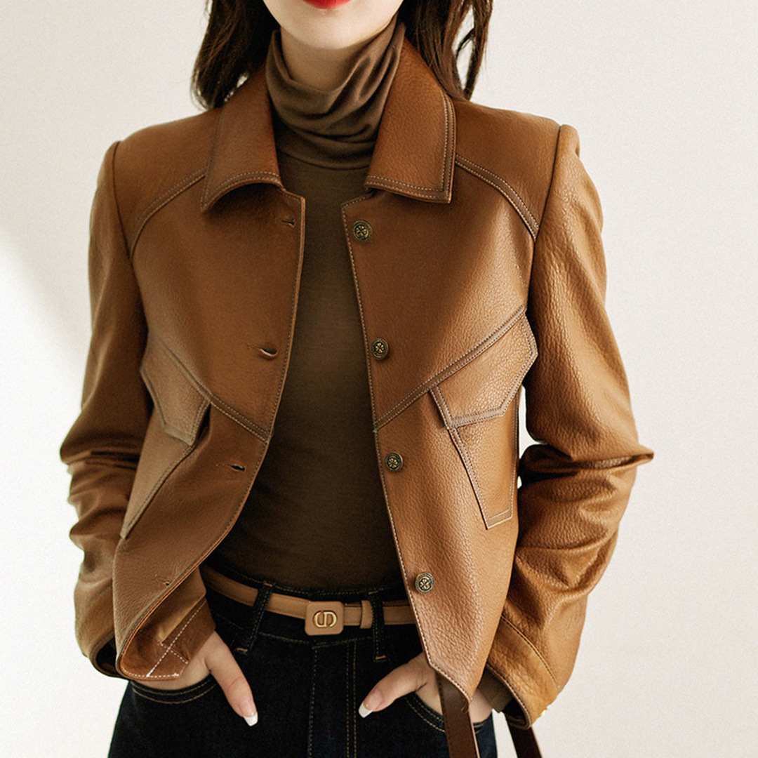 Title 2, Womens Short Slim-fitting Leather Biker Jacket...