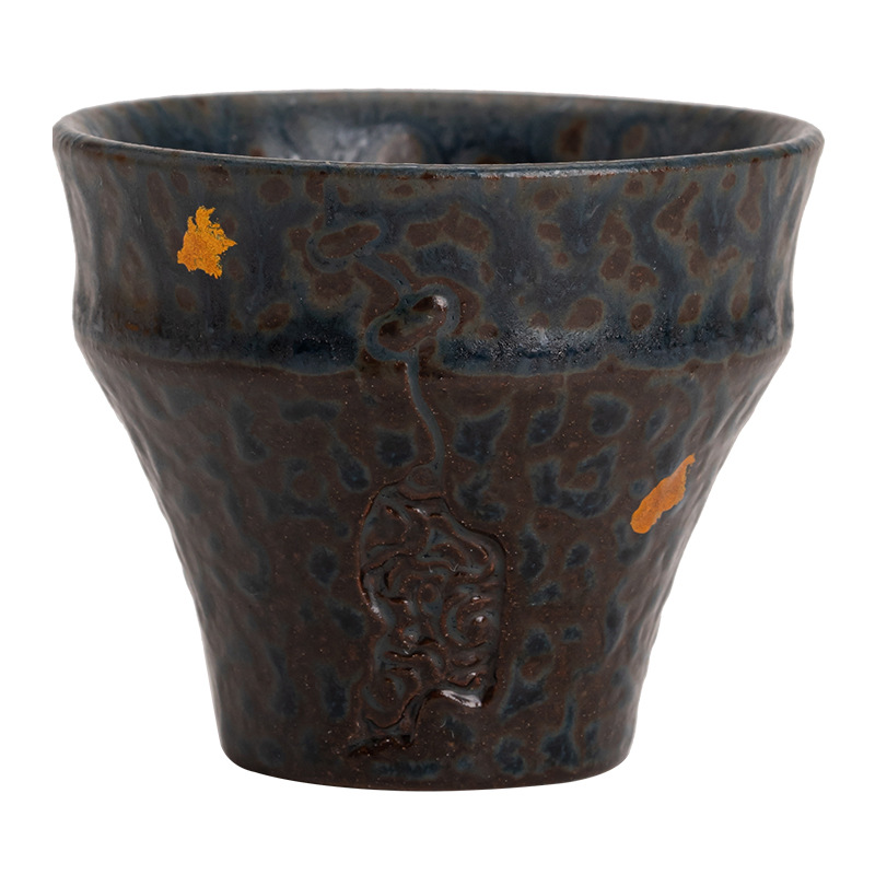 Title 2, Peacock Blue Nail Cup Retro Old Rock Clay House...