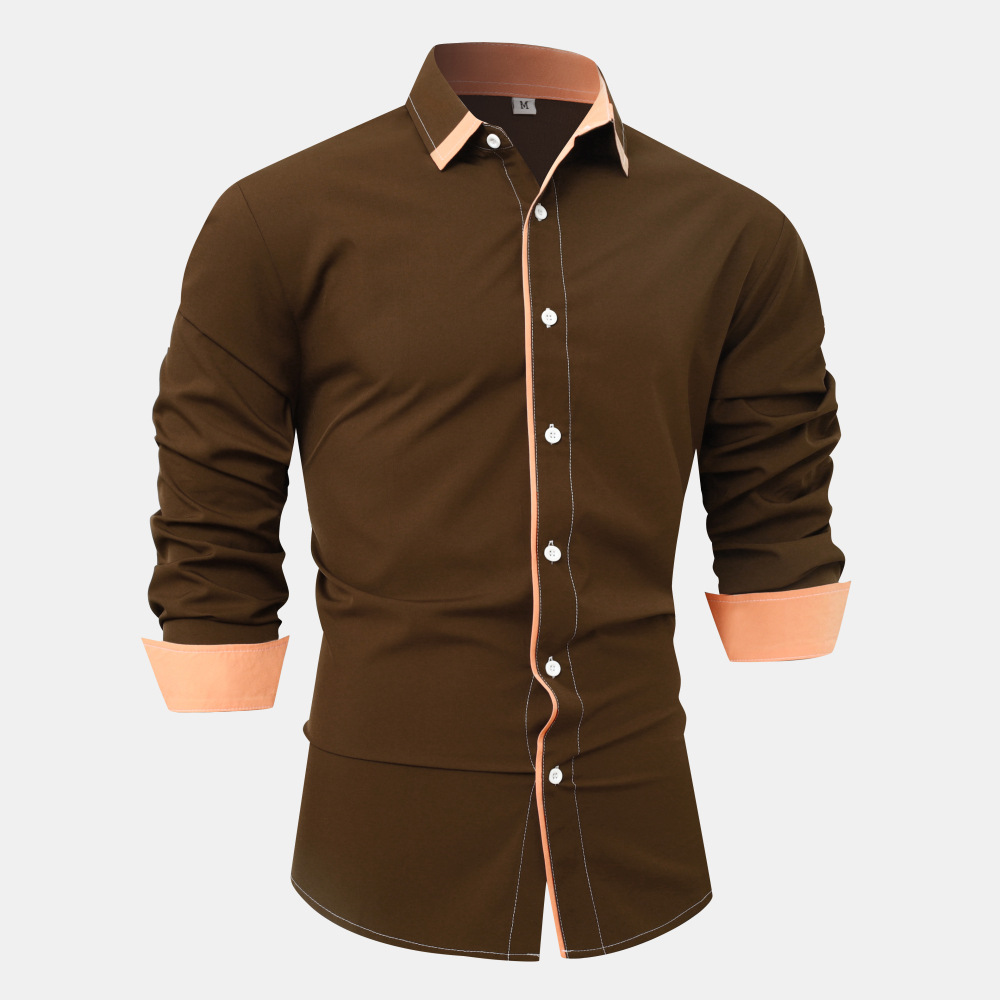 Title 13, Heren casual shirt met lange mouwen, effen kleu...