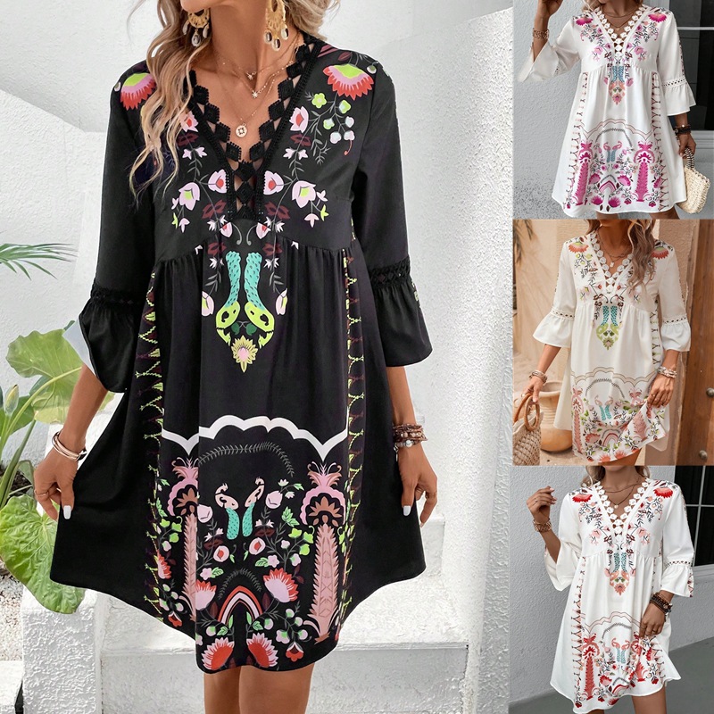 Black Boho Short Dress