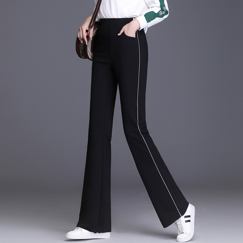 Title 1, Drape Black All-match Micro Flared Pants High W...