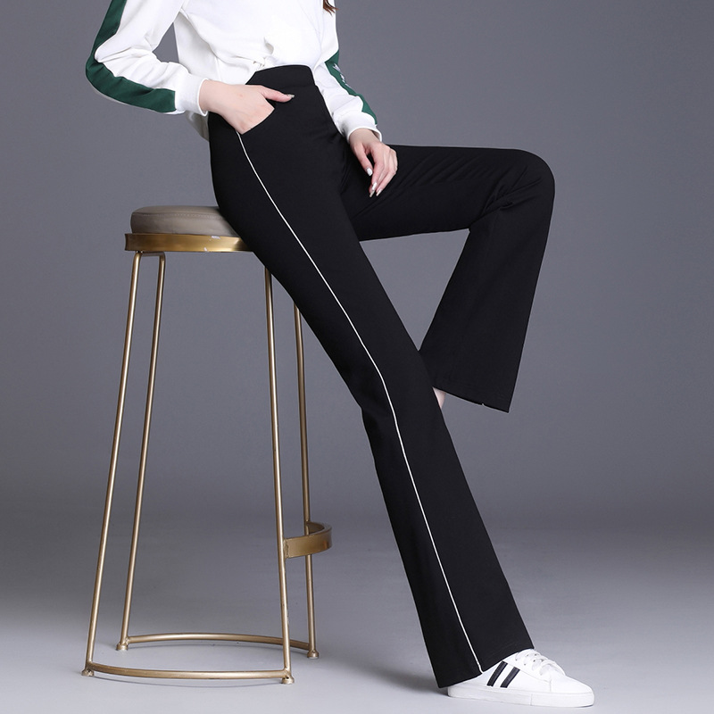 Title 5, Drape Black All-match Micro Flared Pants High W...