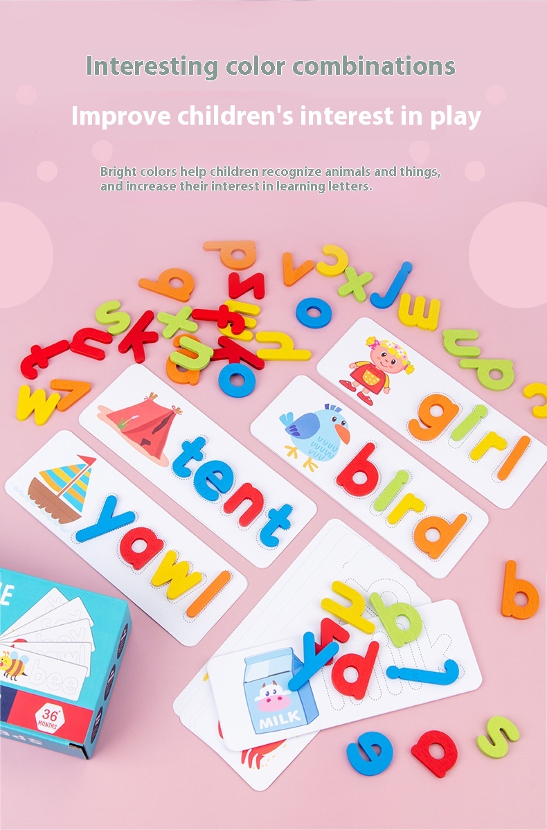 Title 2, Wooden Spelling Game Childrens 26 English Lett...