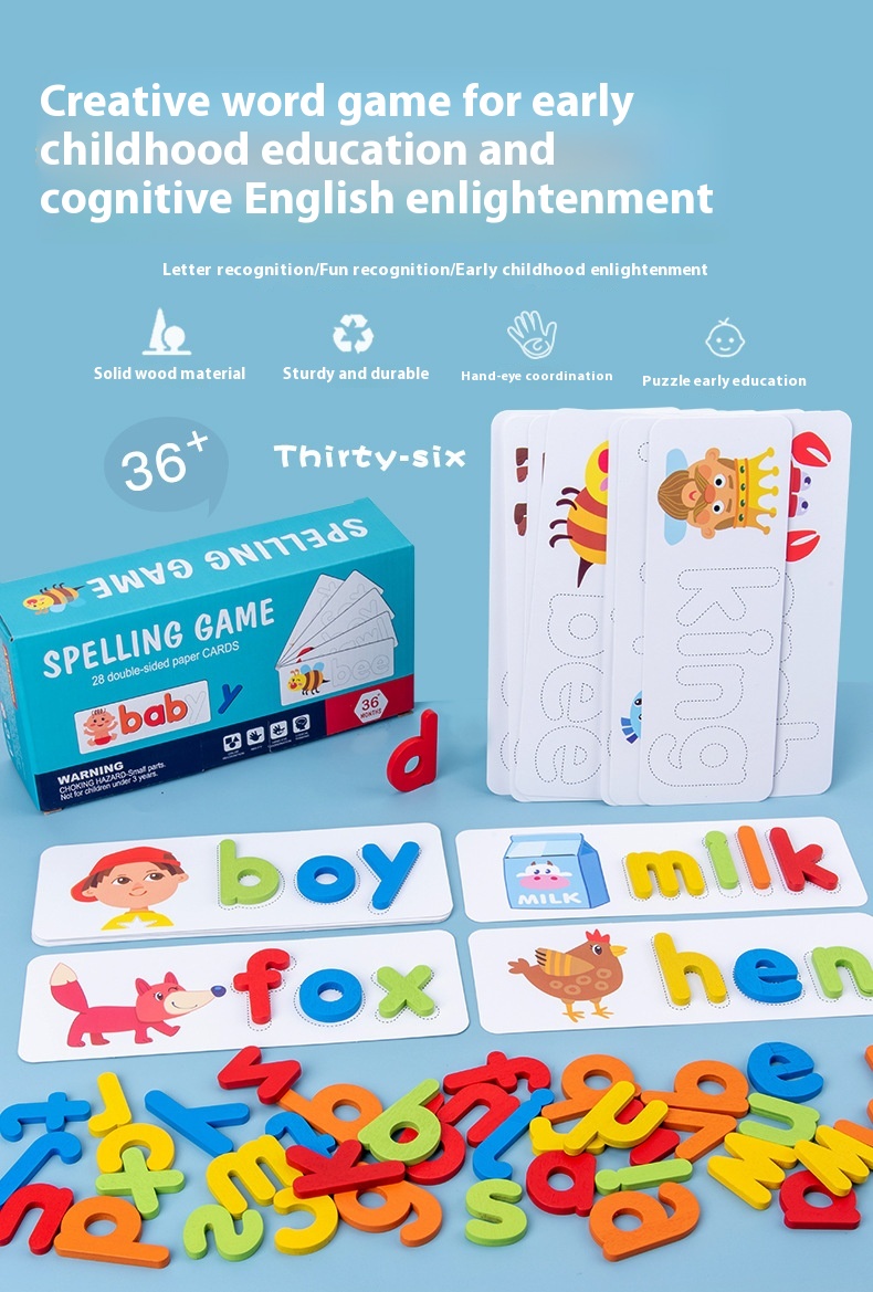 Title 3, Wooden Spelling Game Childrens 26 English Lett...