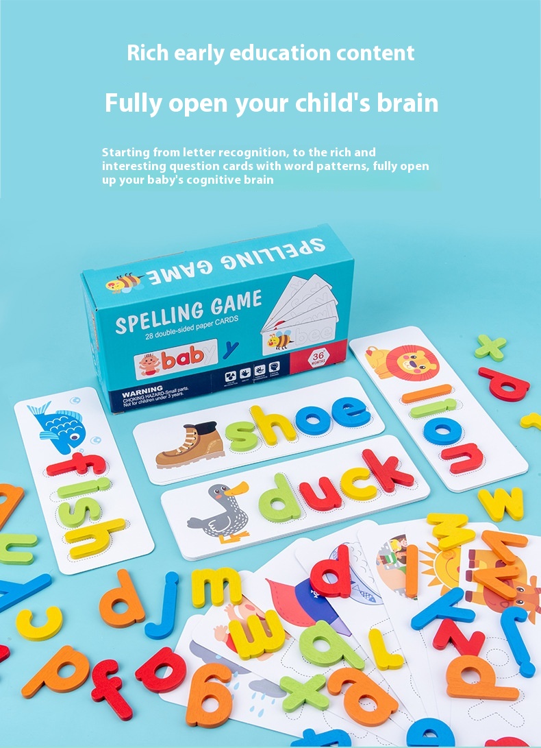 Title 9, Wooden Spelling Game Childrens 26 English Lett...