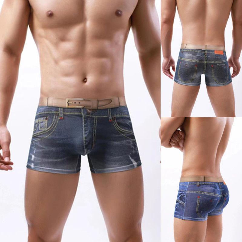 Title 2, Cueca Boxer Masculina Algodão Estampa Jeans 3D,...