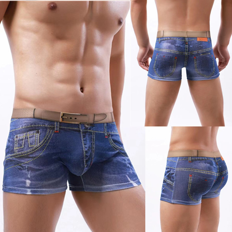 Title 3, Cueca Boxer Masculina Algodão Estampa Jeans 3D,...