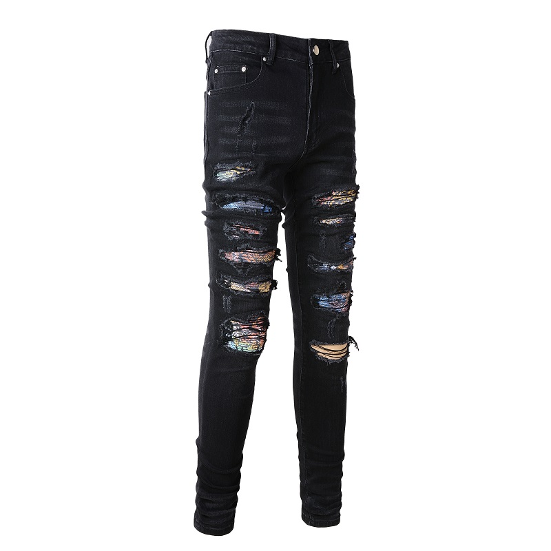 Title 1, Jeans masculinas com estampa simples, patches r...