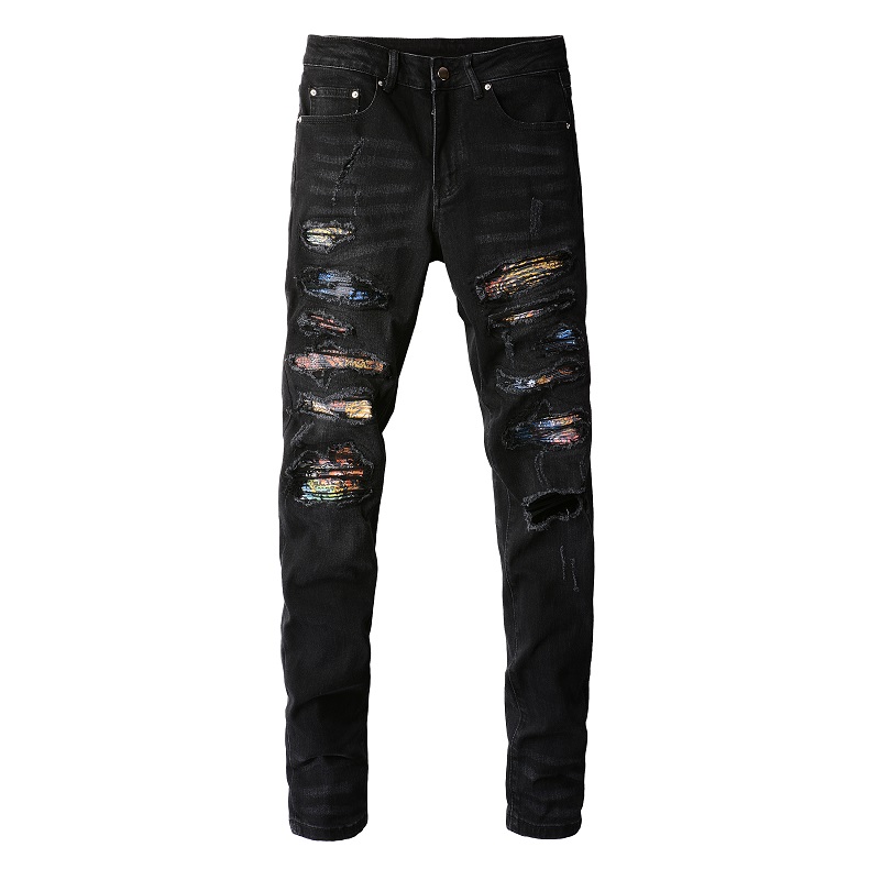 Title 2, Mens Fashion Simple Print Patch Tattered Stret...