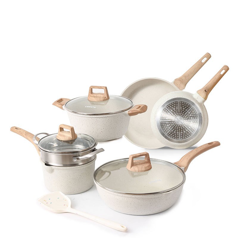 Title 3, Non-stick Pan Marble Beige Set Pot Die-casting ...