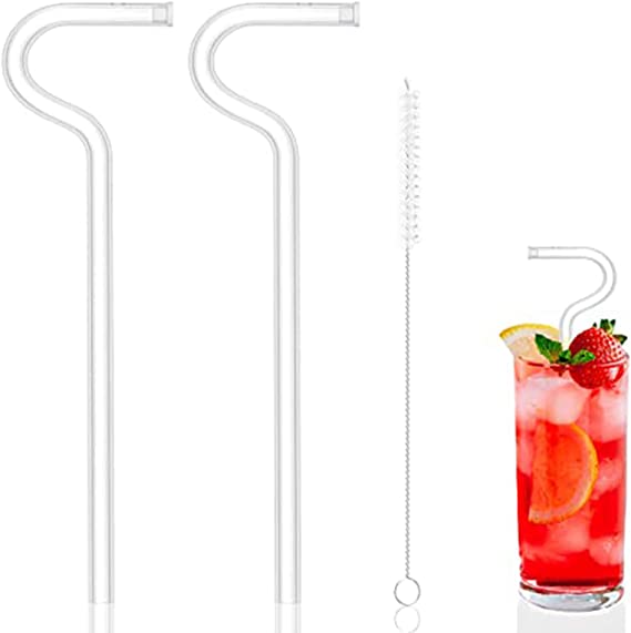 Anti Wrinkle Straw - Glass Anti-wrinkle Drinking Straws, Clear Reusable Straws With Cleaning Brush - Eco-Friendly Alternative To Plastic - Cleaning Brush Included - 2 Pack