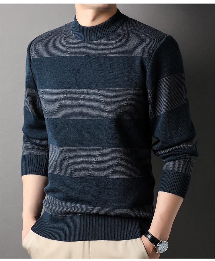 Title 7, Mens Fashion Colorblock High Round Neck Knitwe...