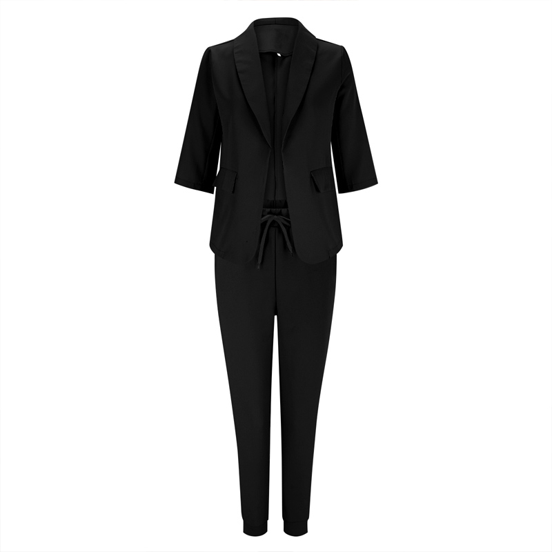 Women’s Solid Color Long Sleeve Suit Set – Stylish Notch Lapel Blazer With Pockets & Drawstring Waist Pants, Spring&Fall Business Casual Outfit