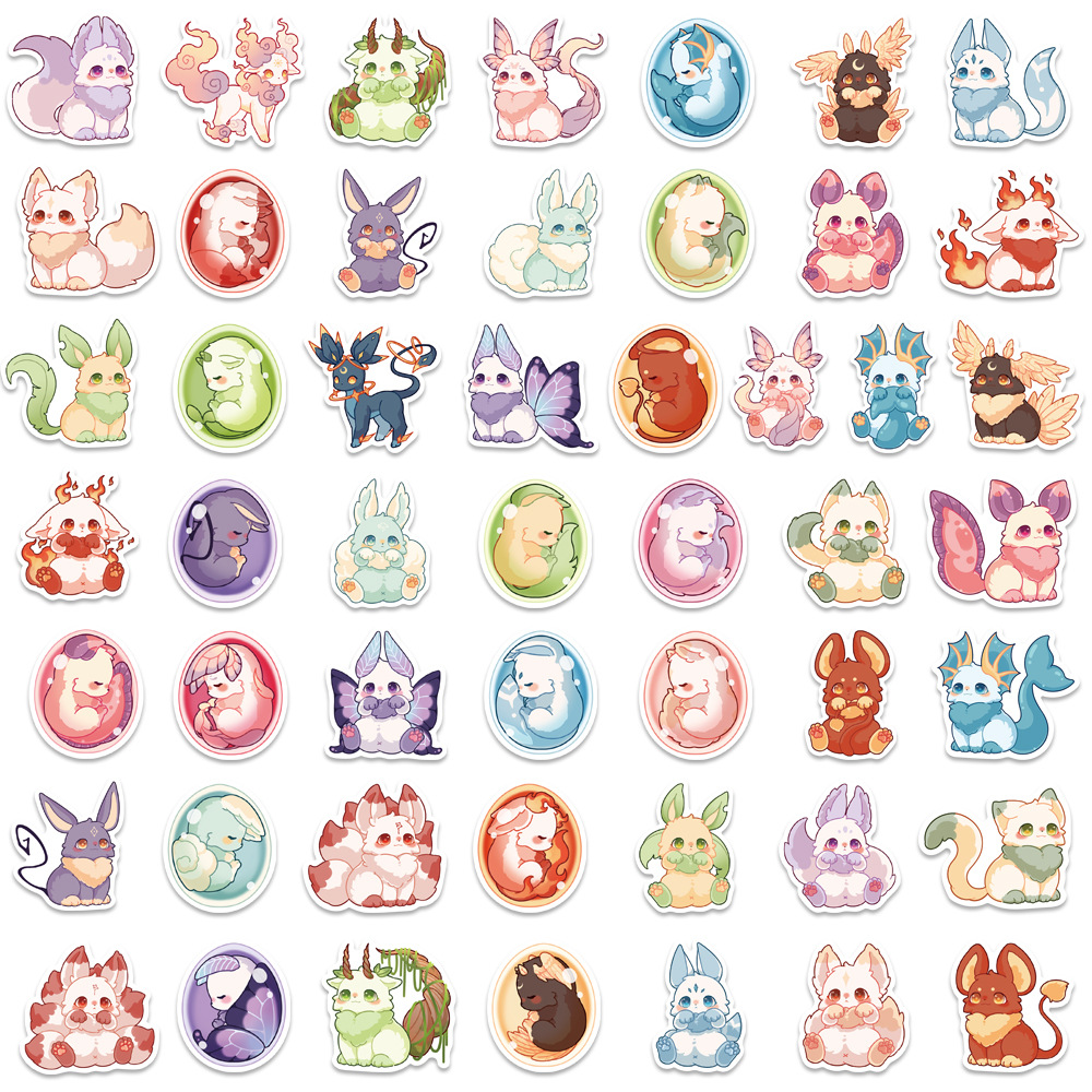 Cute Fantasy Stickers Cute Creatures 50Pcs