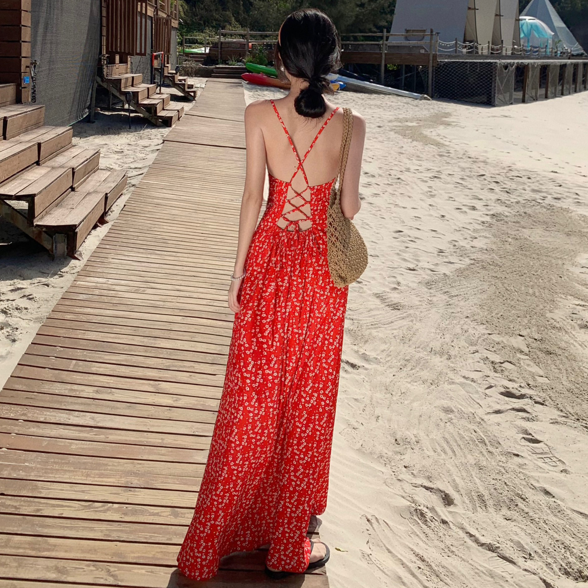 Title 8, Vacation Style Backless Street Shot Retro Waist...