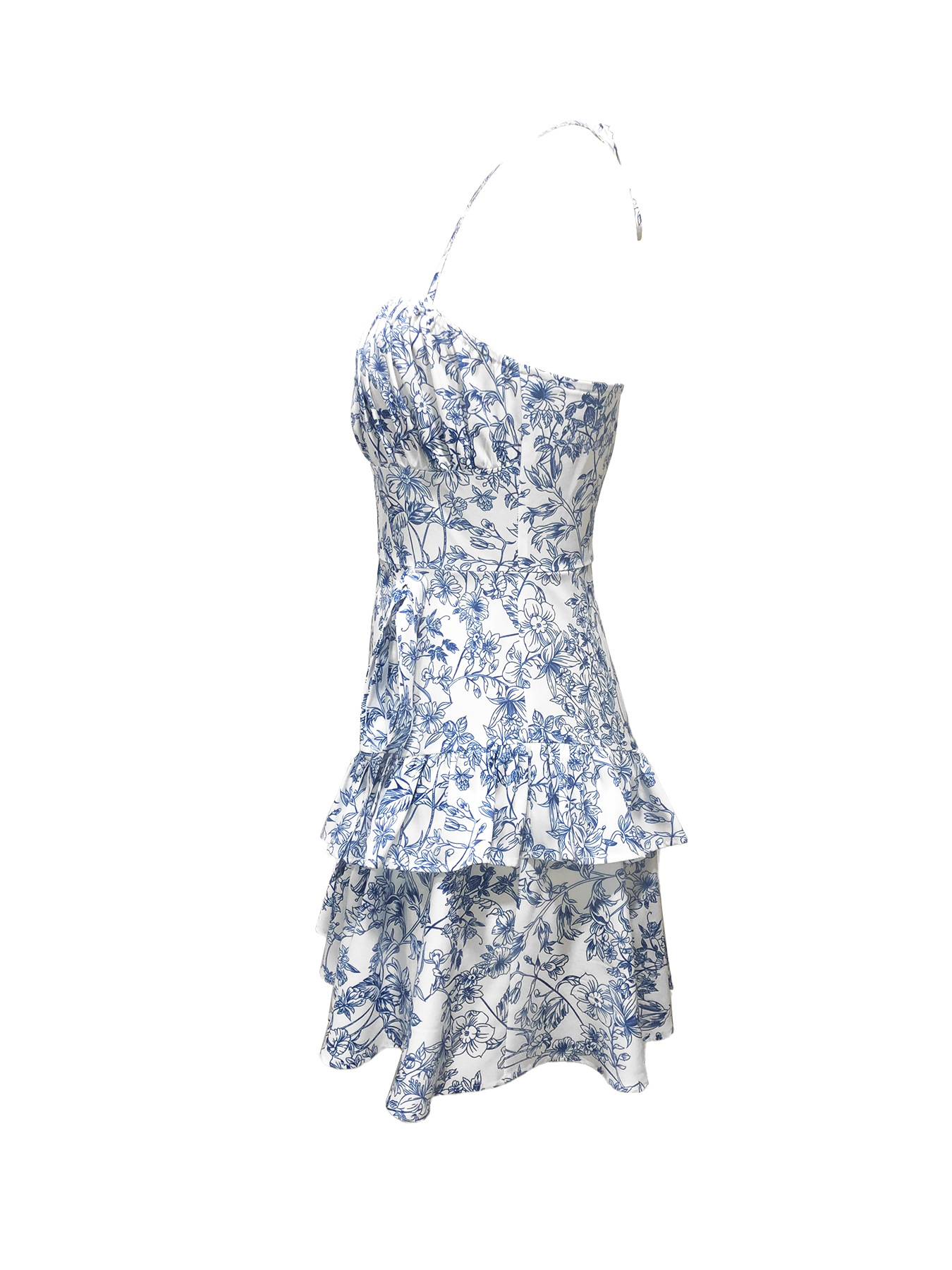 Title 6, Vestido Volante Floral Halter Con Cordones Reco...