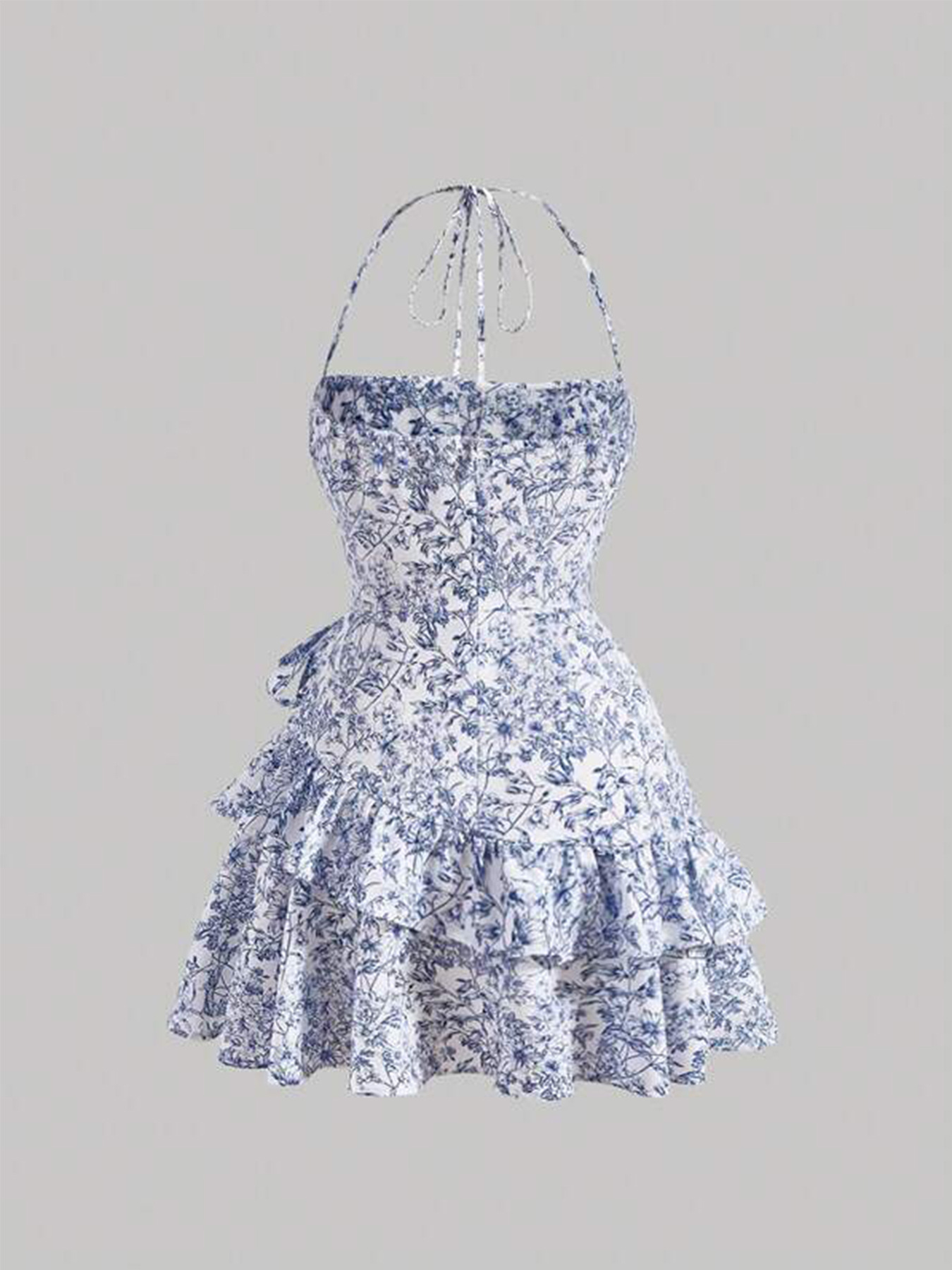 Title 7, Vestido Volante Floral Halter Con Cordones Reco...