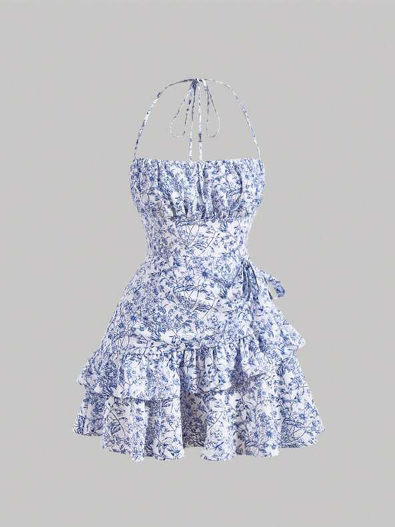 Title 8, Vestido Volante Floral Halter Con Cordones Reco...