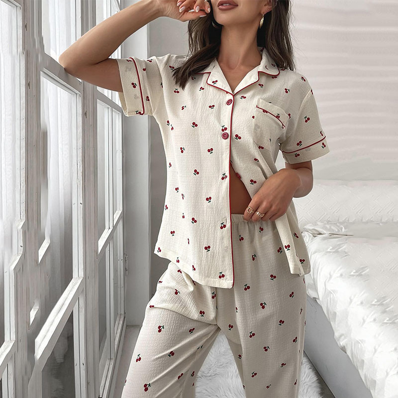 Title 2, Summer Printed Cardigan Casual Pajamas Suit